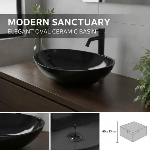 Vaskeskål, Keramisk Konstruktion, Moderne Design,sort