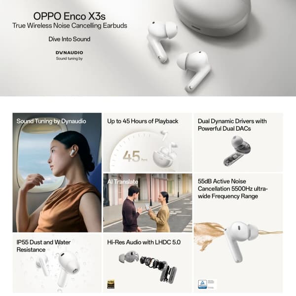 True trådløse earbuds, støjreducerende, IP55 vandafvisende,Sølv