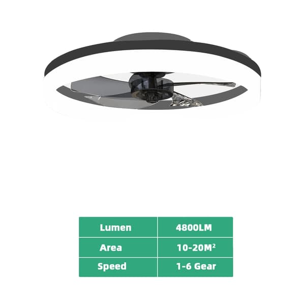 Loftventilator, LED-lys, Fjernbetjening,sort