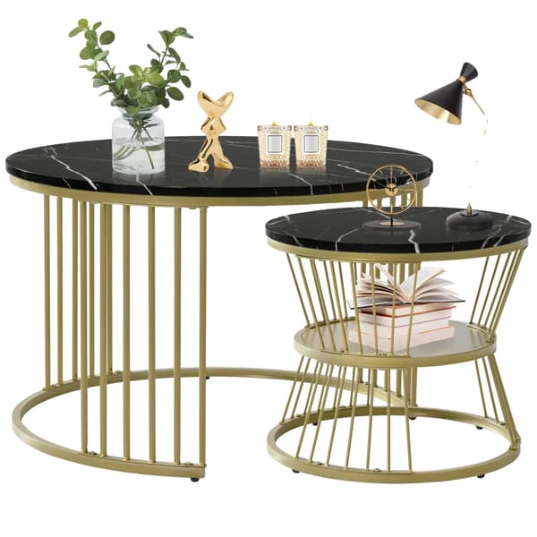 Kaffebord, Rundt Design, Moderne Stabelbare,Sort Guld-B