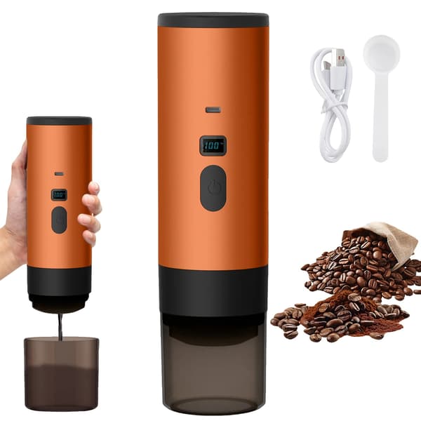Elektrisk kaffemaskine, bærbart design, USB-opladning,Appelsin