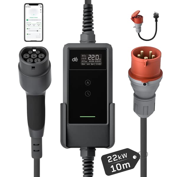 EV-lader, 22kW effekt, fleksible strømindstillinger,10m APP