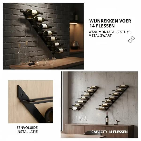 Väggvinhyllor, Förvara 14 Flaskor, Modern Design,Svart
