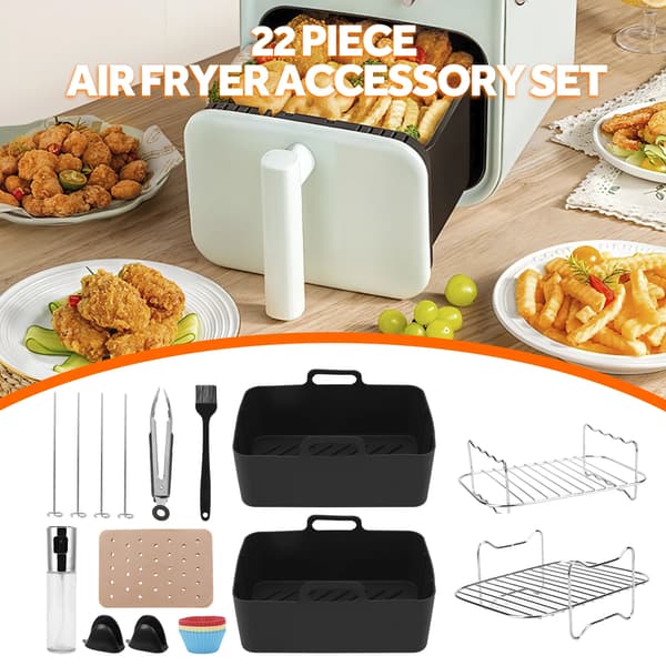 Air Fryer Tilbehørssæt, 22-delt Kit, Holdbare Silikoneværktøjer,sort