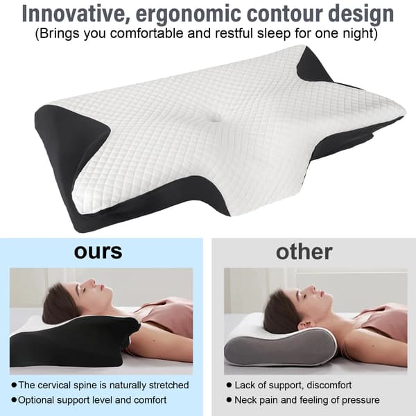 Ergonomisk Pude, Hukommelsesskum, Vinkel Design,sort