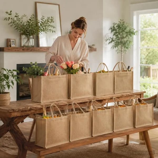 Jute Indkøbsposer, Stor Kapacitet, Miljøvenligt Design,Brun