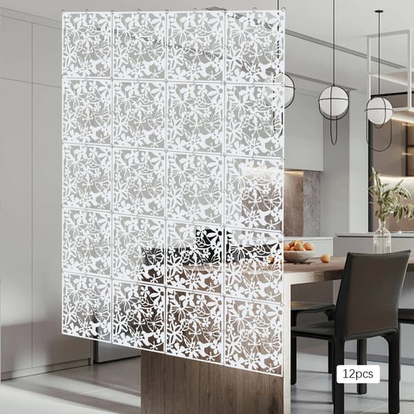 Rummdivider, 12 paneler, huludskæringsdesign,HVID