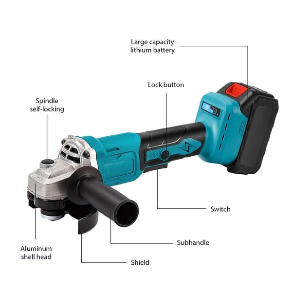 Vinkelsliber, Børsteløs Motor, Ergonomisk Design,Med 2 batterier