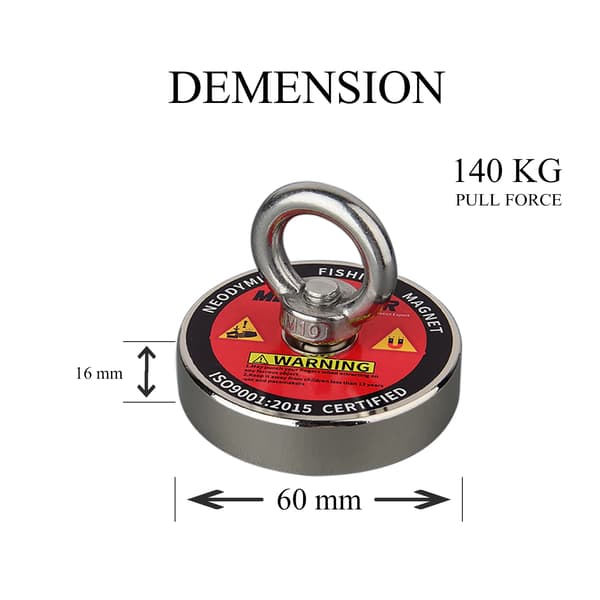Magnet, 140KG Hållkraft, 10m Rep,Magnet med rep