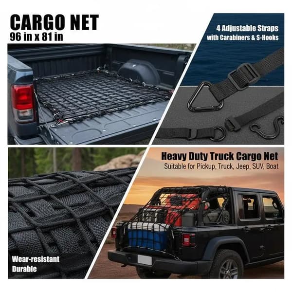 Cargo Net, Holdbart Materiale, Justerbare Remme,sort