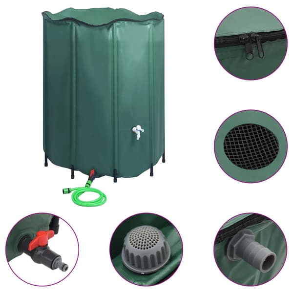 Regnvattenbehållare, 1000 L kapacitet, Fällbar design,armégrön