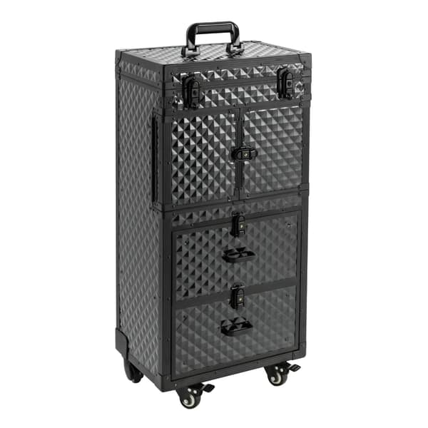 Makeup Train Case, Bærbar Frisørvogn, Stilfuld Opbevaringsløsning,sort