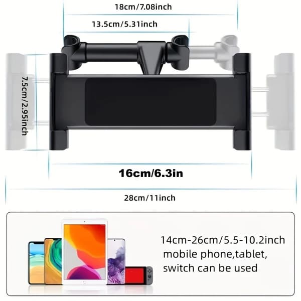 Tablet Holder, Justerbar, 360° Rotation,sort