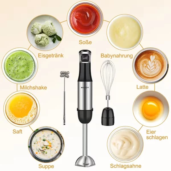 Immersion Håndblender, Rustfrit Stål Design, Stille Drift,sort
