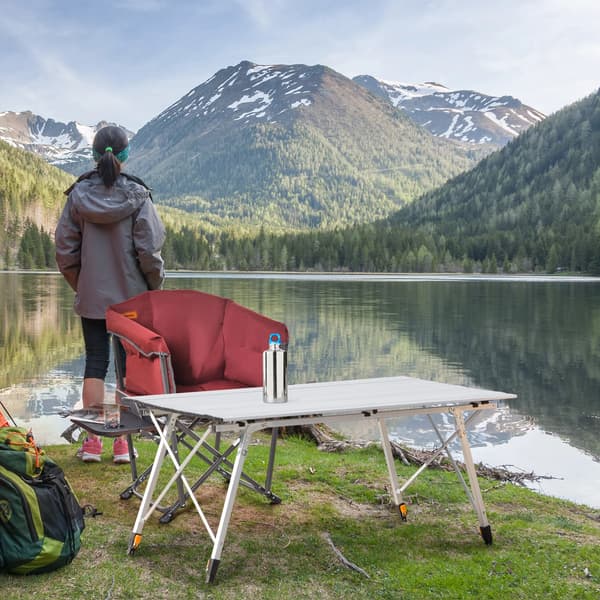 Foldbart Campingbord, Justerbar Højde, Letvægts og Bærbart,Hvid