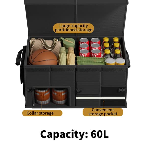 Förvaringslåda, Stor Kapacitet 60L, Fällbar Design,svart