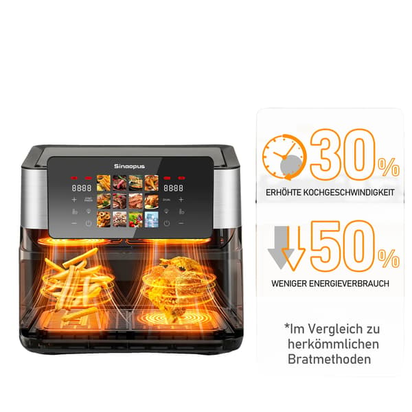 Luftfritös, Dubbelkorg, 12 Matlagningsprogram,Luftfritös