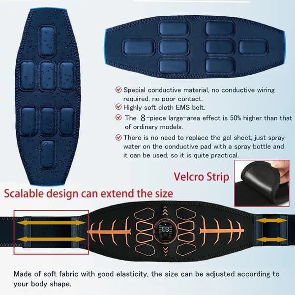 Abdominal Toning Belt, EMS-teknik, Bärbar design,abdominalt bälte