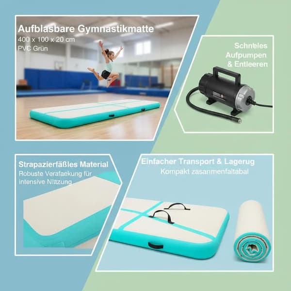 Gymnastikmåtte, Oppusteligt Design, Holdbart PVC Materiale,hær grøn