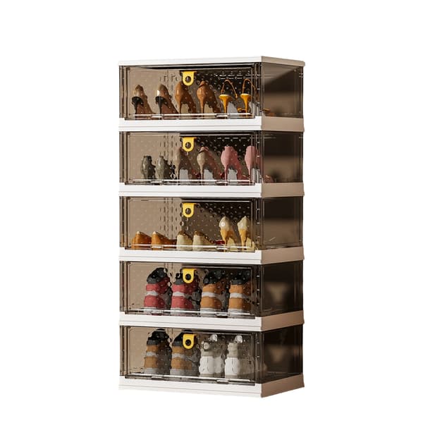 Skoopbevaringskasser, Stabelbart Design, Klar Synlighed,sort, 5-lags