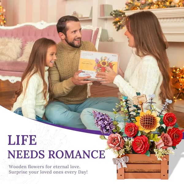 Träpussel Blomma Kit, Engagerande DIY Montering, Charmig Heminredning,STW02H