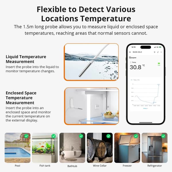 Temperatursensor, Zigbee-anslutning, Vattentålig design,SNZB-02LD