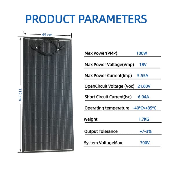 Solpanel, 100W Flexibel Design, Hög Effektivitet,ETFE100W   2PC