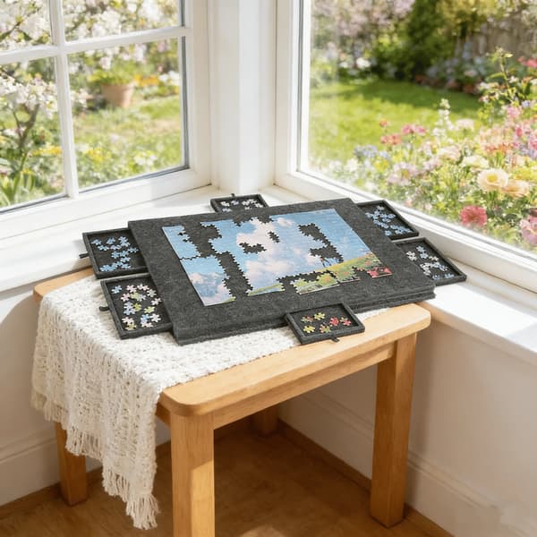 Puslespilbræt, Bærbart Design, 6 Sorteringsskuffer,77 × 53.6 × 4.2 cm, grå
