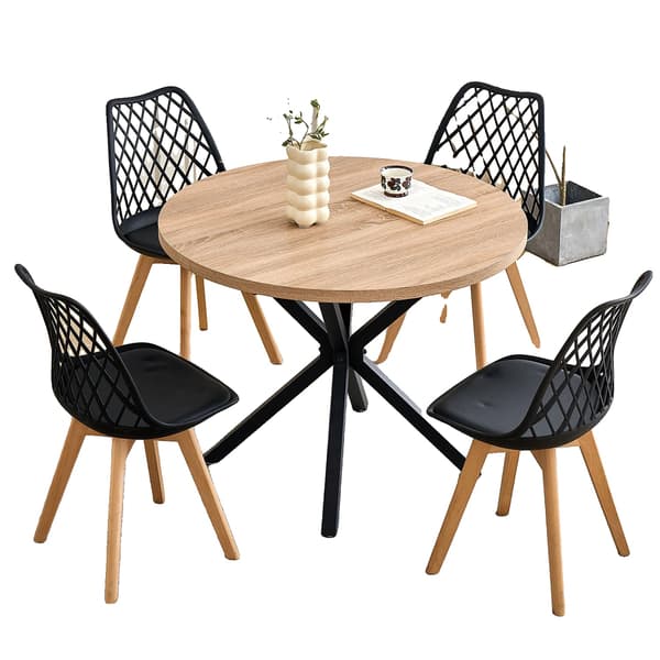 Matgrupp, 4 Stolar, Rundt bord,Svart Set