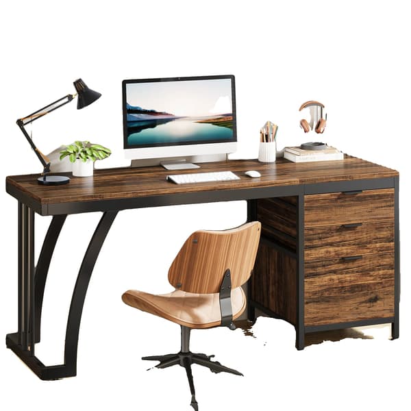 Computerbord, Vendbare Skuffer, Rummelig Arbejdsflade,Brun 01
