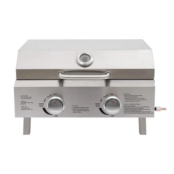 Gasgrill, 2 brændere, bærbart design,Sølv