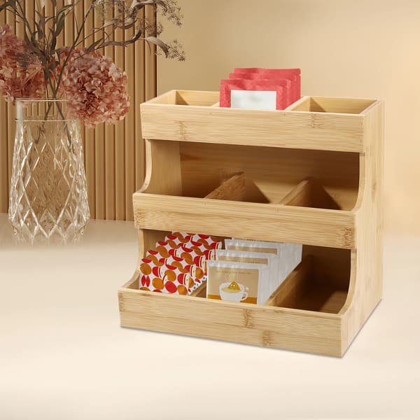 Teebag Organizer, 9 Rum, Holdbar Bambusdesign,Træ