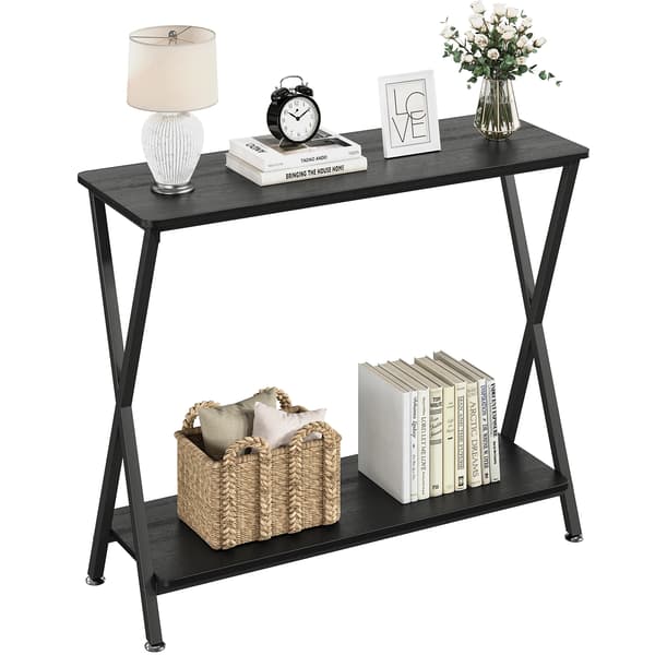 Narrow Console Table, 2-lags design, robust metalramme,Sort 80x30x81cm