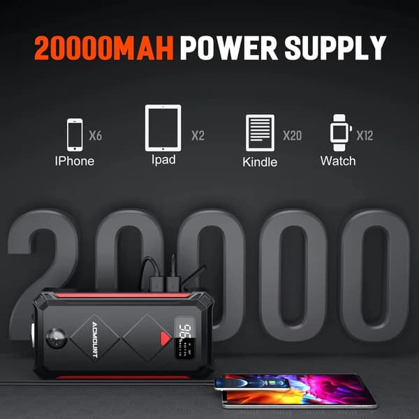 Bil Jump Starter, 5000A Spidskraft, LED Nødlys,P100