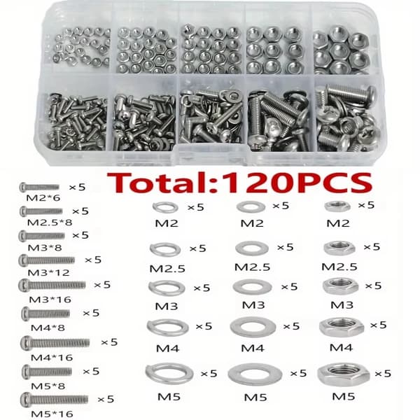 Hexmøtrik og Bolt Sæt, 320 Stykker, Rustfrit Stål Konstruktion,120Pcs