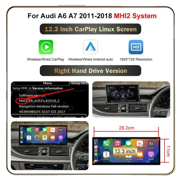Multimedia Display, Trådlös CarPlay, Android Auto Kompatibilitet,12.3 MIB2 RHD