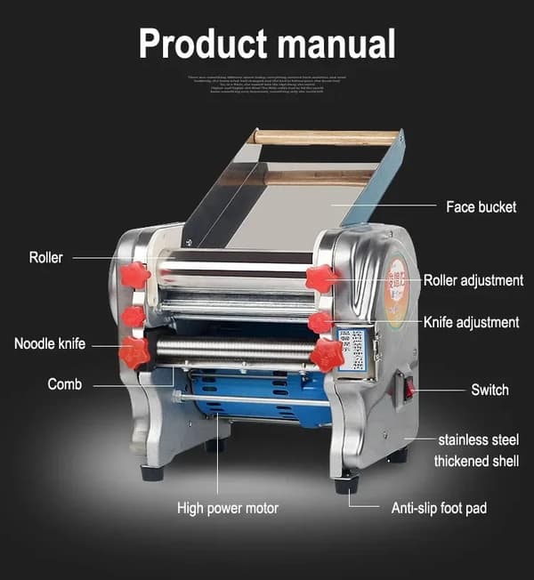 Elektrisk Noodle Press Maskine, Multifunktionel, Holdbar Rustfrit Stål,EU, 220 V