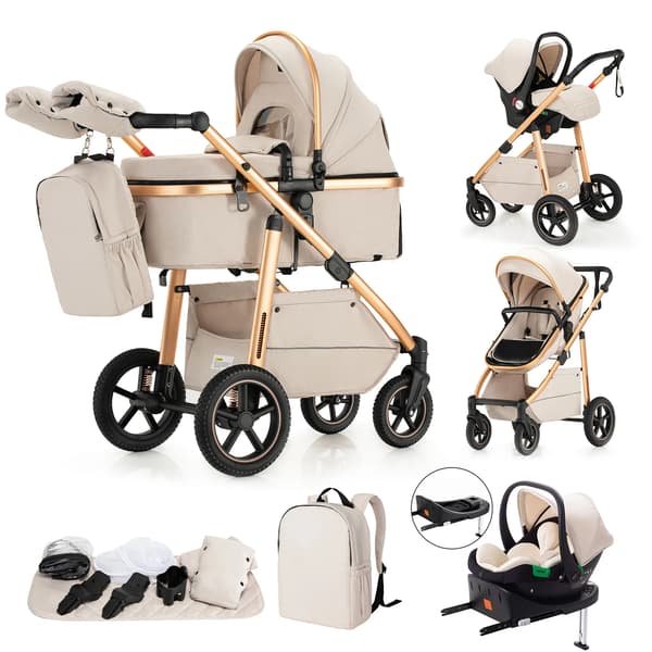 Barnvagn, bärbar hopfällbar design, 5-punkts säkerhetsbälte,VIT-ISOFIX BAS