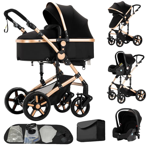 Barnvagn, Lättviktig, Fällbar Design,B588-BLACKGOLD