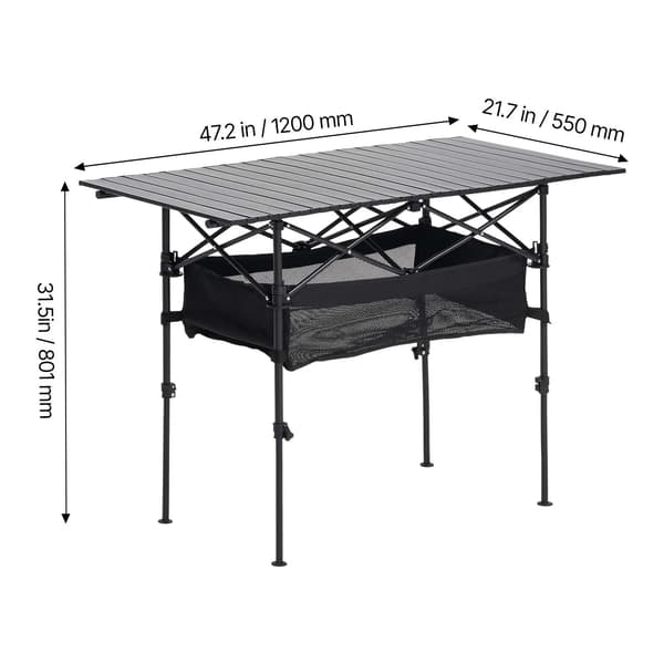 Campingbord, Justerbar Højde, Letvægtsdesign,Sort