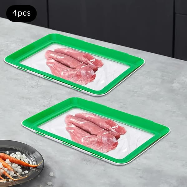 Matbevarande bricka, stapelbar design, 4-delars set,grön