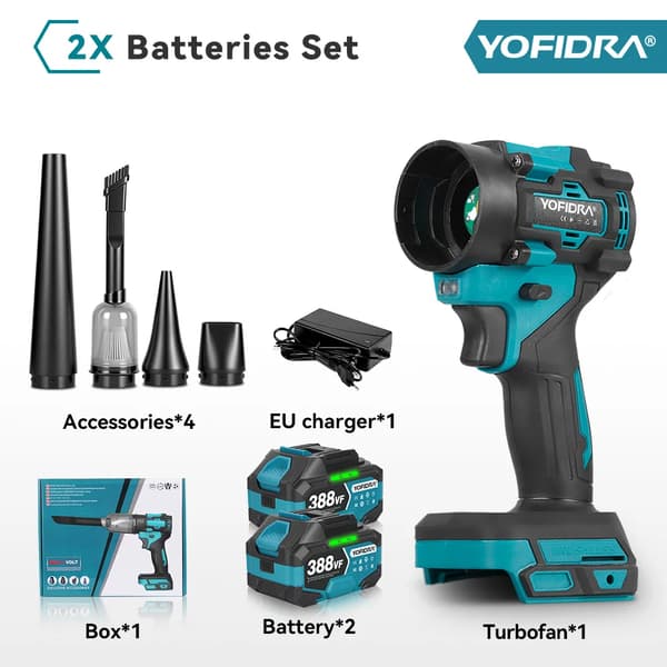 Blåsug, borstlös motor, 1200W effekt, 2 batteriset
