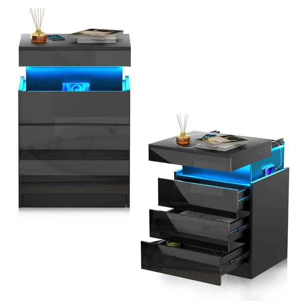 Natsbord, Opladningsstation, LED-lys,sort
