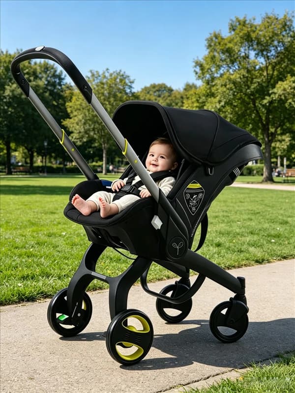 Babysvøb, Klapvogn, Kompakt Foldbart Design, Multi-Vinkel Lænefunktion,Sort