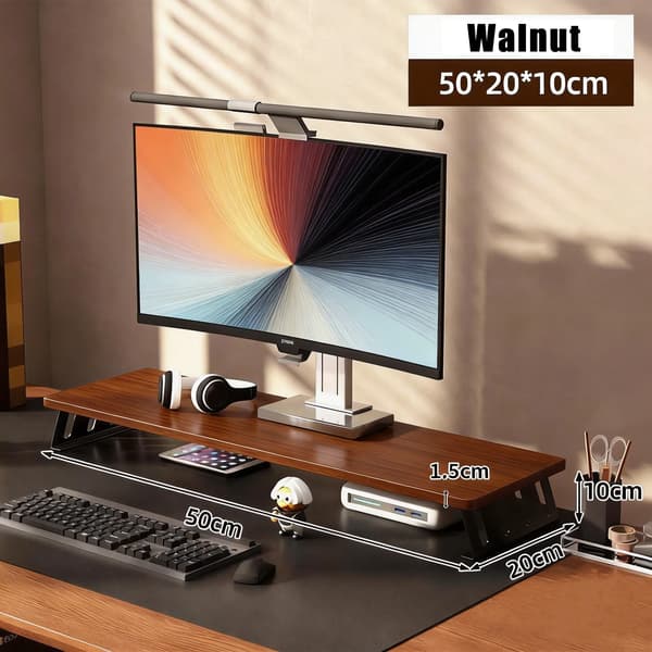 Monitorstand, Ergonomisk Design, Justerbar Højde,B-Valnød
