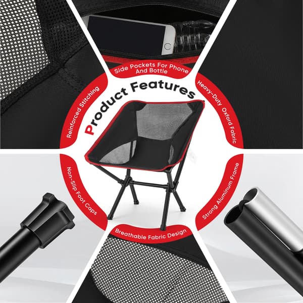 Campingstol, Lättviktsdesign, Ergonomisk Komfort,röd
