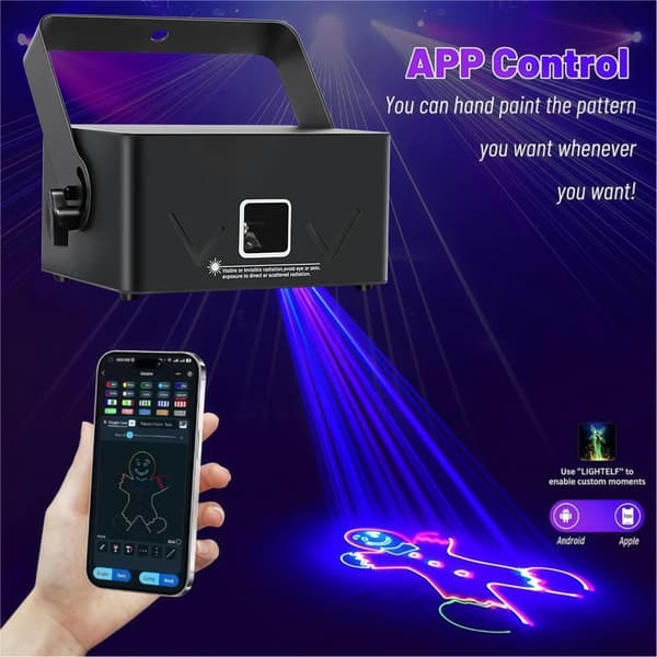 Laserlys, Bluetooth-kontrol, RGB-effekter,3W, EU STIK