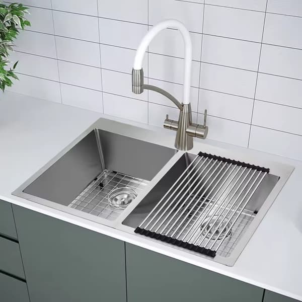 Køkkenvask, Dobbelt Skål, Støjdæmpende Design,33tommer