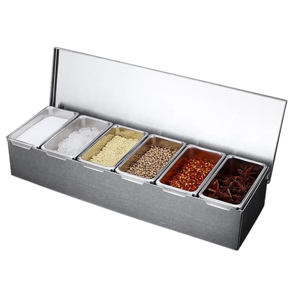Kryddbox, 304 rostfritt stål, 6 fack,Silver