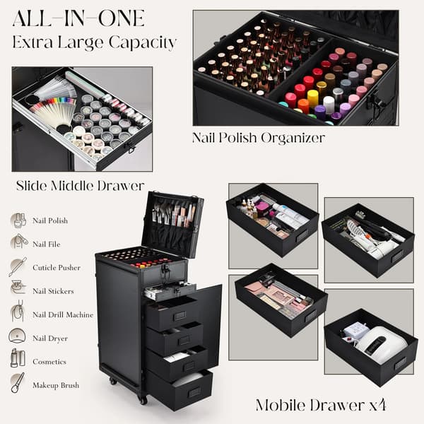 Makeup Taske, Bærbar med Stor Kapacitet, Foldbart Design,sort